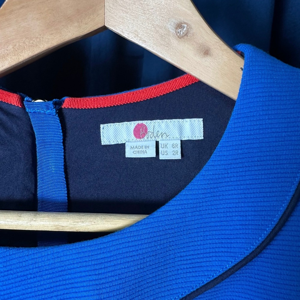 Boden Cobalt Blue Ponte Sheath Dress Navy Piping 3/4 Sleeve US 2R